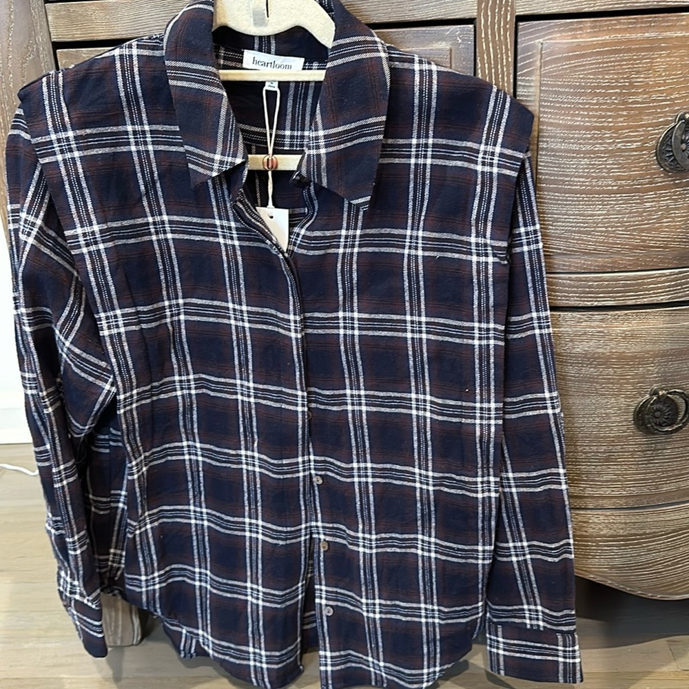 Heartloom blue , red, white plaid button down shirt pleat shoulder XS worn 1